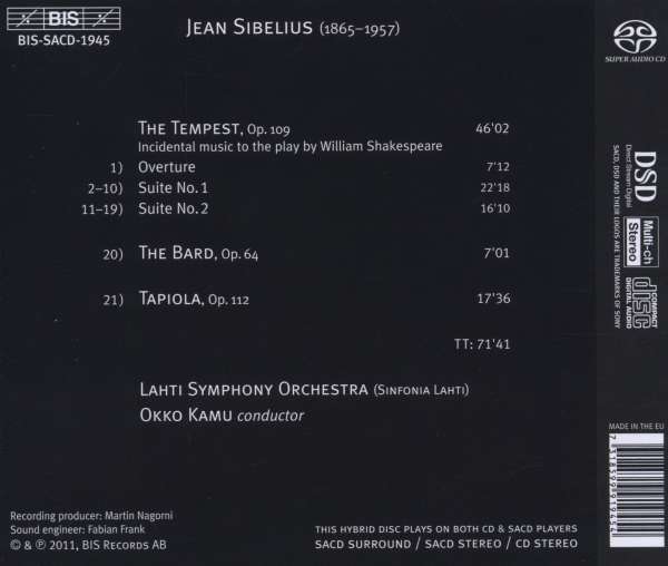 Sibelius The Tempest The Bard Tapiola Okko Kamu Tyqmusic